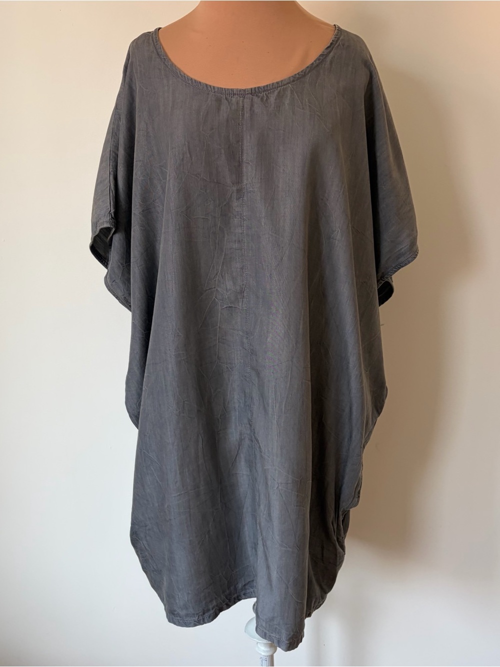 WON HUNDRED JEANS Scoop Neck Tencel Oversized Blue Grey Dress NWT Size 42/12